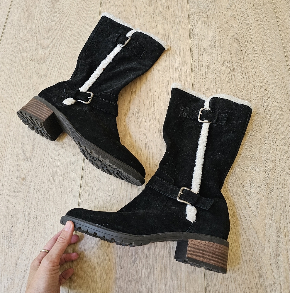Lucky Brand Jacoba Shearling Trim Tall Mid-Calf Engineer Boots - Picture 3 of 13